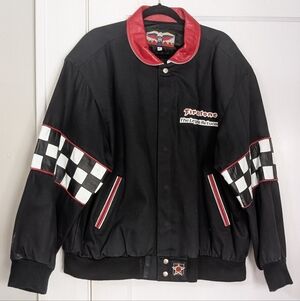 Vintage 1995 Jeff Hamilton Indy 500 Racing Jacket XL Firestone Checkered Flag